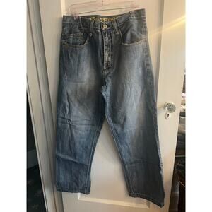 VTG Mens PEPE Baggy Jeans London Y2K Embroidered/Paint Size 34